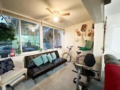 exercise room featuring ceiling fan