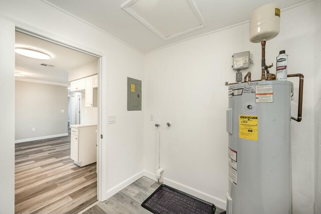 utilities featuring electric water heater and electric panel