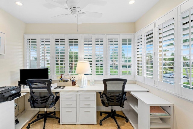 office featuring ceiling fan and a wealth of natural light