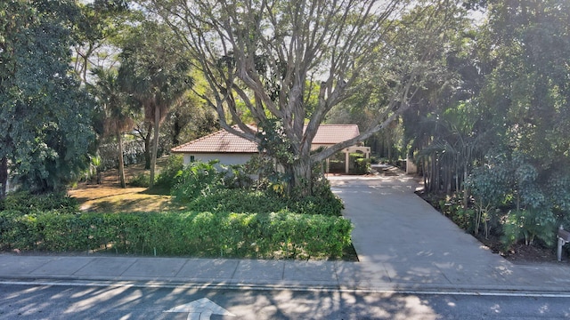 view of property hidden behind natural elements