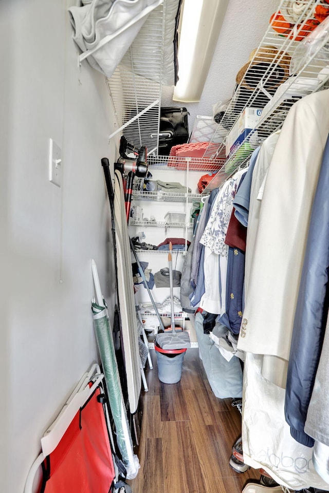 spacious closet featuring dark hardwood / wood-style flooring