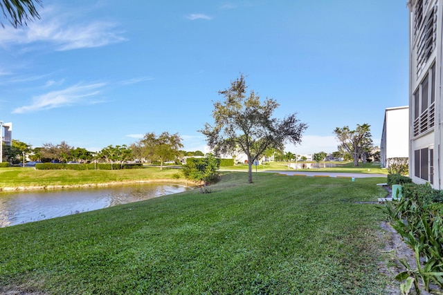 view of yard with a water view