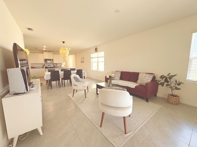 view of tiled living room