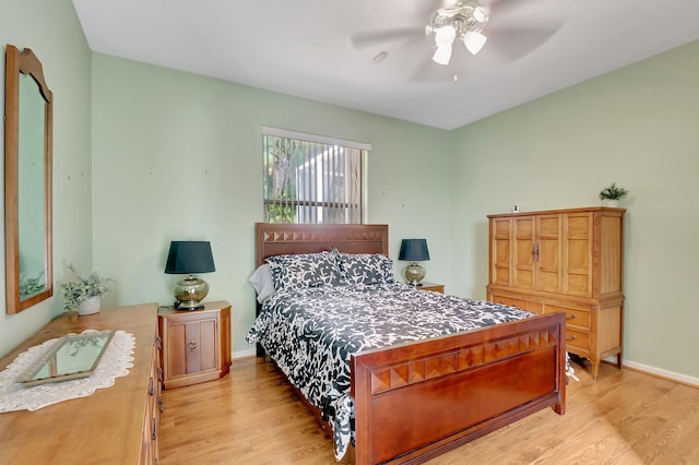 bedroom featuring ceiling fan and light hardwood / wood-style floors