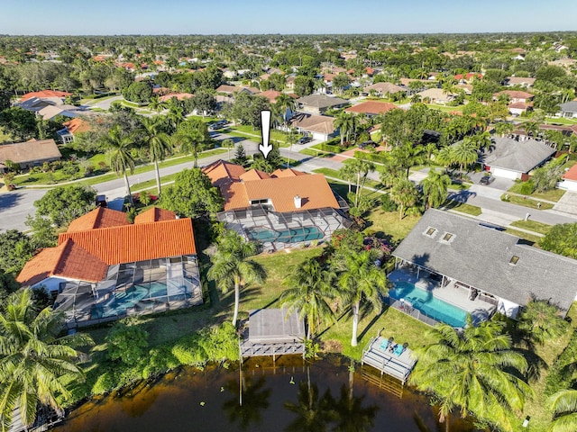 bird's eye view featuring a water view