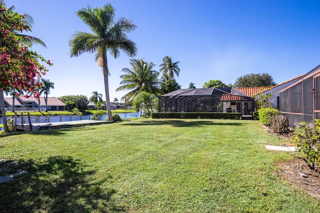 view of yard with a water view