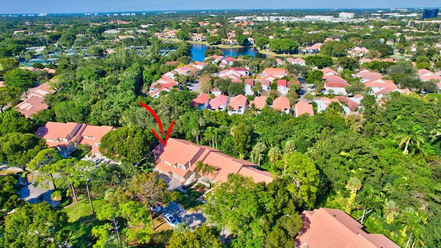 aerial view featuring a water view