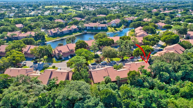 aerial view featuring a water view