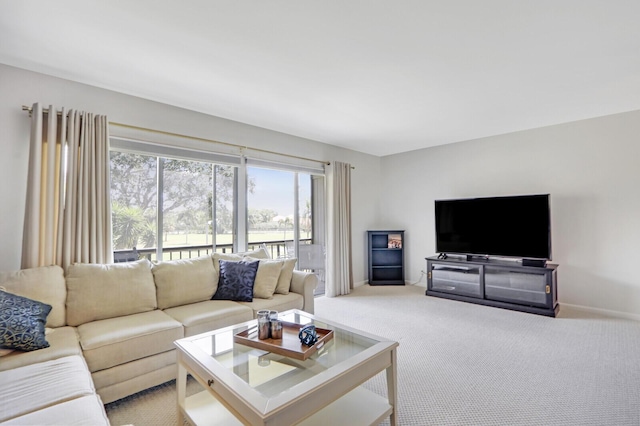 living room featuring light carpet