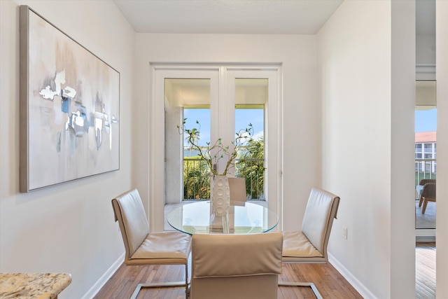 dining room with a wealth of natural light and light hardwood / wood-style floors