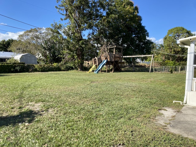 view of yard with a playground