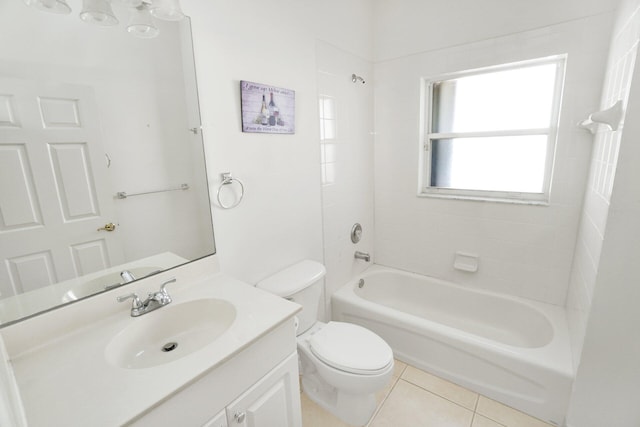 full bath featuring vanity, tile patterned floors, toilet, and shower / bathing tub combination