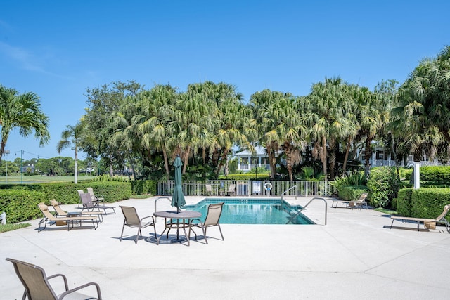 view of swimming pool featuring a patio area