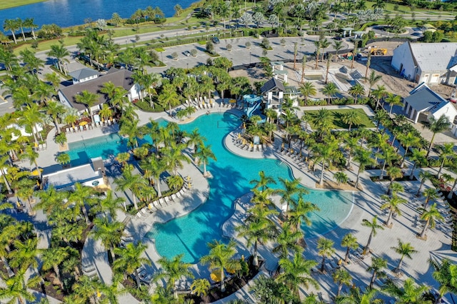 aerial view with a water view