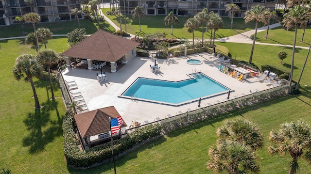 view of pool featuring a gazebo and a patio area