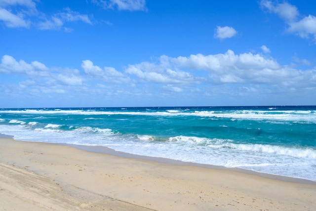 property view of water featuring a beach view