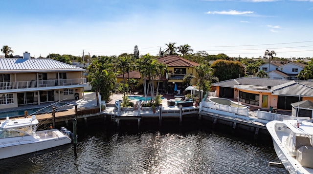 dock area with a water view