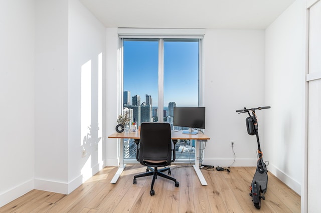 office space featuring light wood-type flooring