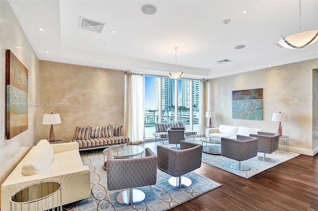 living room with hardwood / wood-style floors