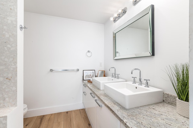 bathroom featuring toilet, sink, and hardwood / wood-style flooring