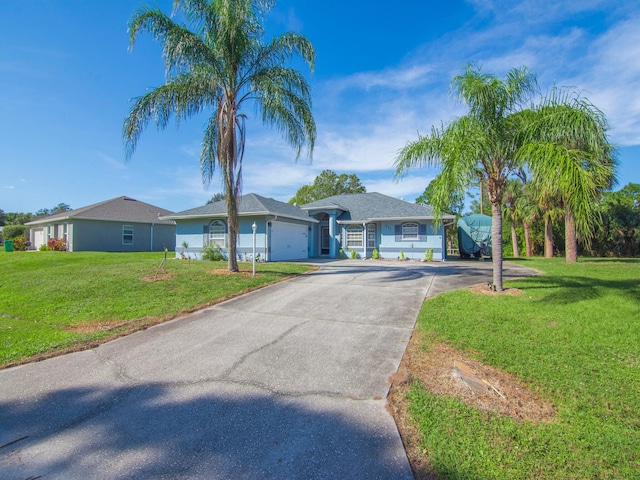 ranch-style home featuring a front lawn