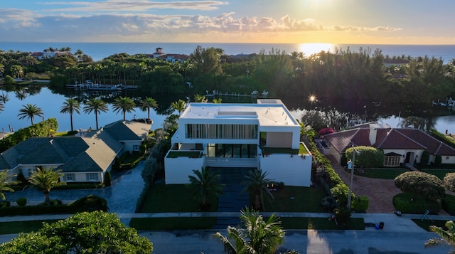 bird's eye view featuring a water view