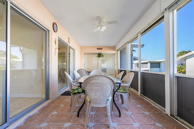 sunroom / solarium with ceiling fan