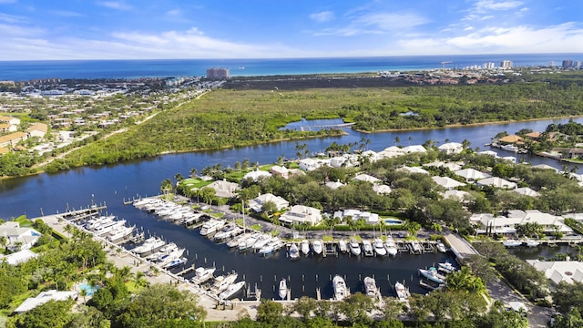 aerial view with a water view