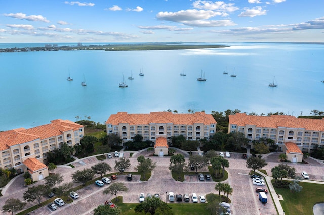 aerial view with a water view