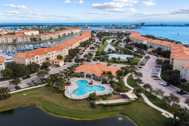 aerial view with a water view