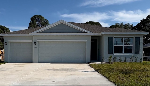1026 SW Romaine Ln, Port Saint Lucie, FL 34953 - single story home with a garage, driveway, stucco siding, and a front lawn
