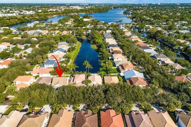 aerial view featuring a water view