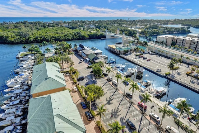 bird's eye view featuring a water view