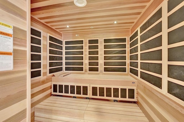 view of sauna featuring hardwood / wood-style flooring