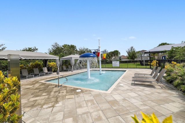 view of pool featuring a patio and fence