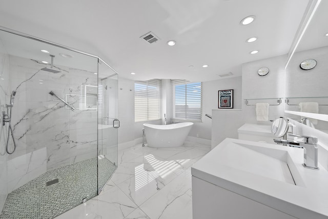 bathroom with vanity and plus walk in shower