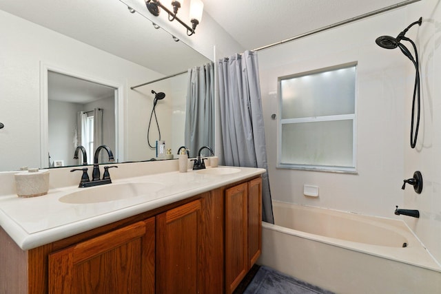 bathroom with vanity and shower / tub combo