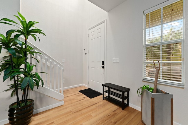 foyer entrance featuring light wood-type flooring