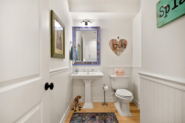 bathroom featuring wood-type flooring and toilet