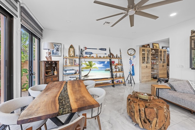 living room with ceiling fan