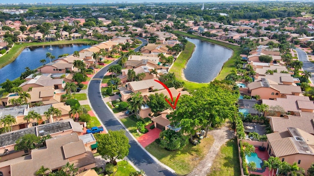 aerial view with a water view