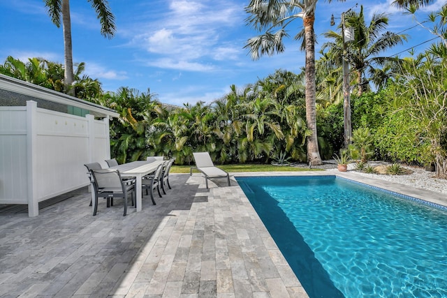 view of swimming pool with a patio area