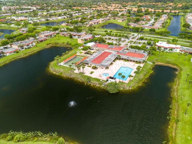 aerial view featuring a water view