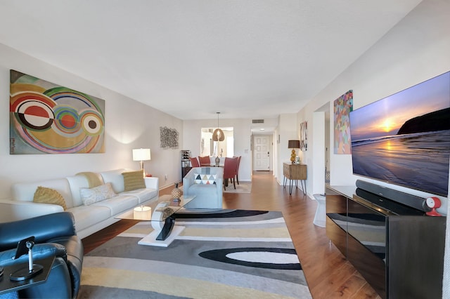 living room with hardwood / wood-style floors