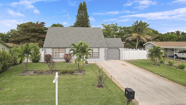 view of front of house with a front yard and a garage