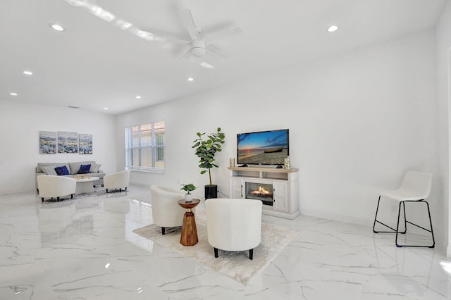 living room with ceiling fan