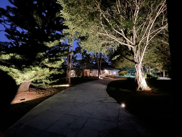 view of patio at night