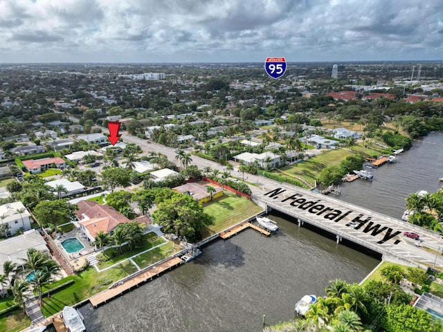 aerial view with a water view