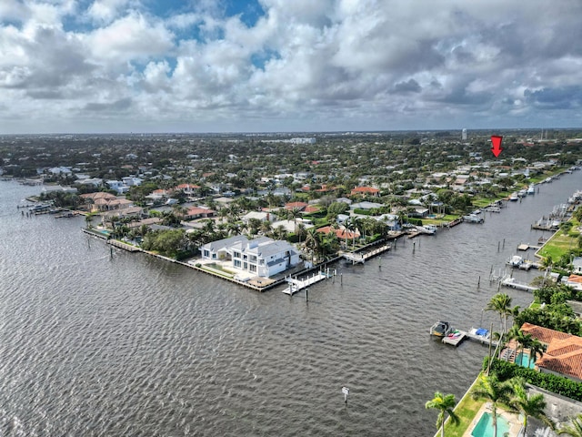 aerial view with a residential view and a water view