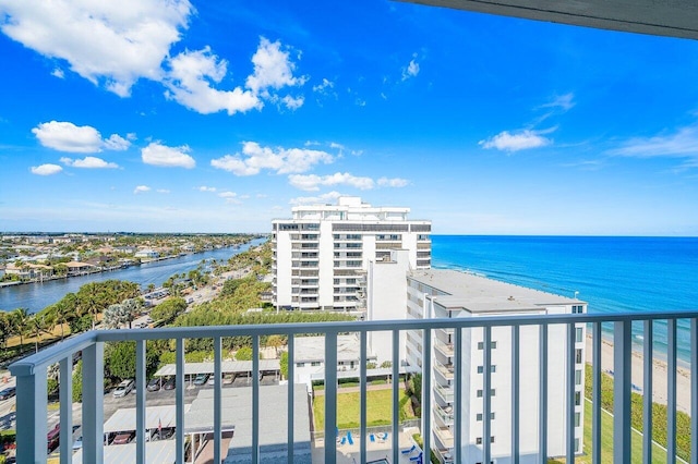 view of water feature featuring a beach view